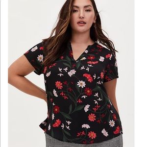 GEORGETTE BLACK FLORAL PRINT SPLIT NECK BLOUSE